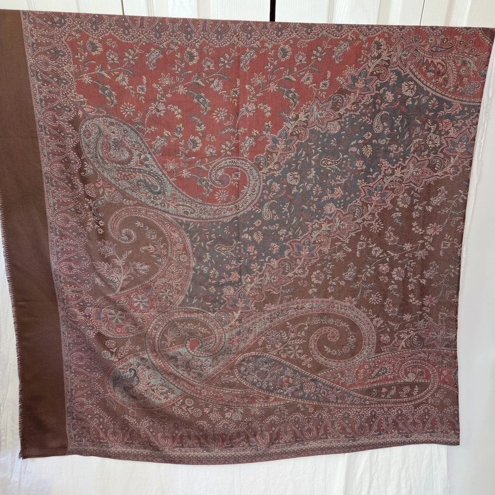 Brown Paisley Pashmina Shawl Scarf Bohemian Floral Jacquard Wrap Eyelash Fringe